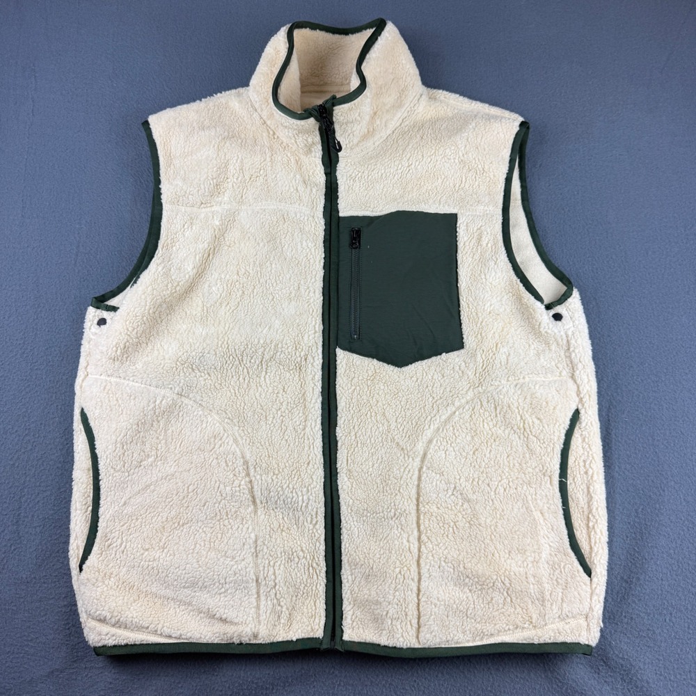 Outerknown Vest Men's L Cream Green Fleece Full Zip Sherpa Deep Pile Gorpcore